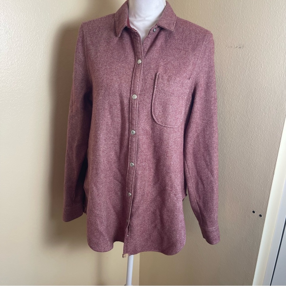 Woolrich Women’s 100% Wool Button Up Shirt M Red Herringbone Outdoor Gorpcore
